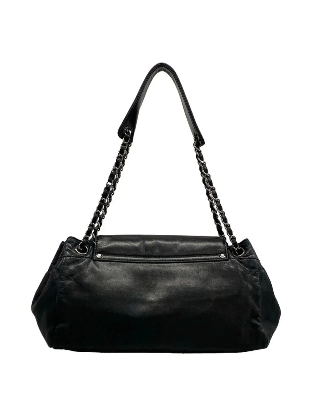 Chanel Shoulder Bag Black Chain Silver Logo Flap Lambskin